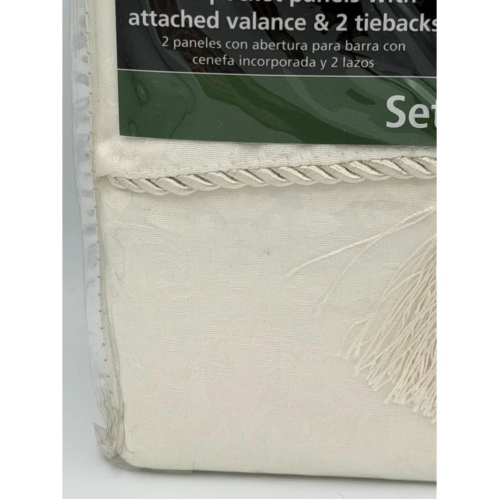 Mainstays 84 Inch Curtain Set Cream Mist Damask Scroll 5 Piece Window Panels New